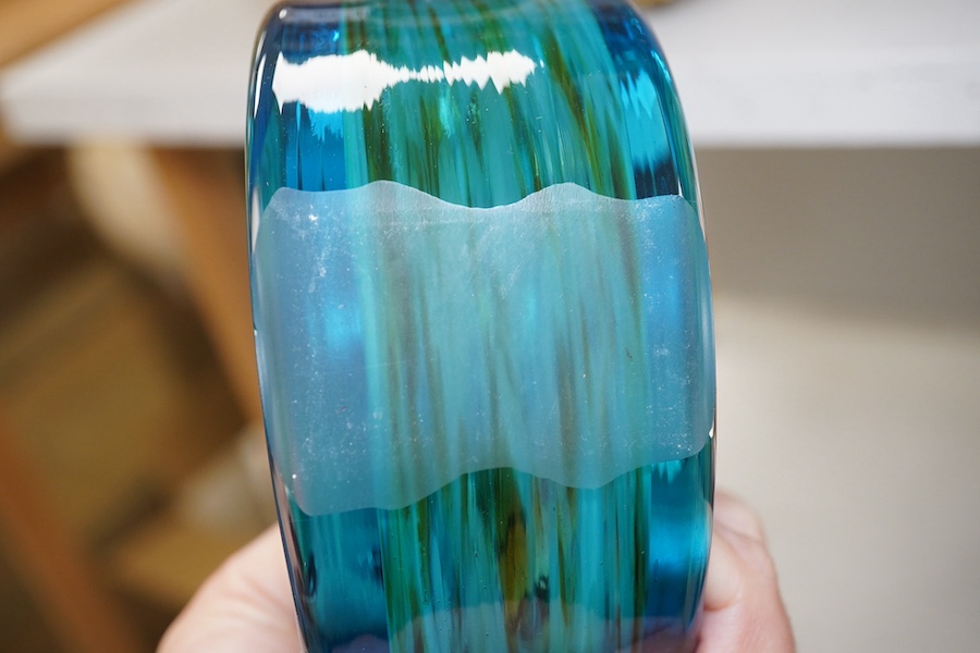 A Murano Sommerso two colour glass vase, 21.5cm high, and a sculptural glass piece, 29cm high. Condition - good.